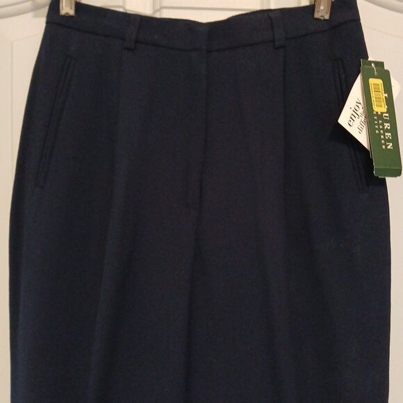 Lauren Ralph Lauren Pants Womens 6P Navy Blue Wool Straight Leg Pleated Trousers - Picture 1 of 8